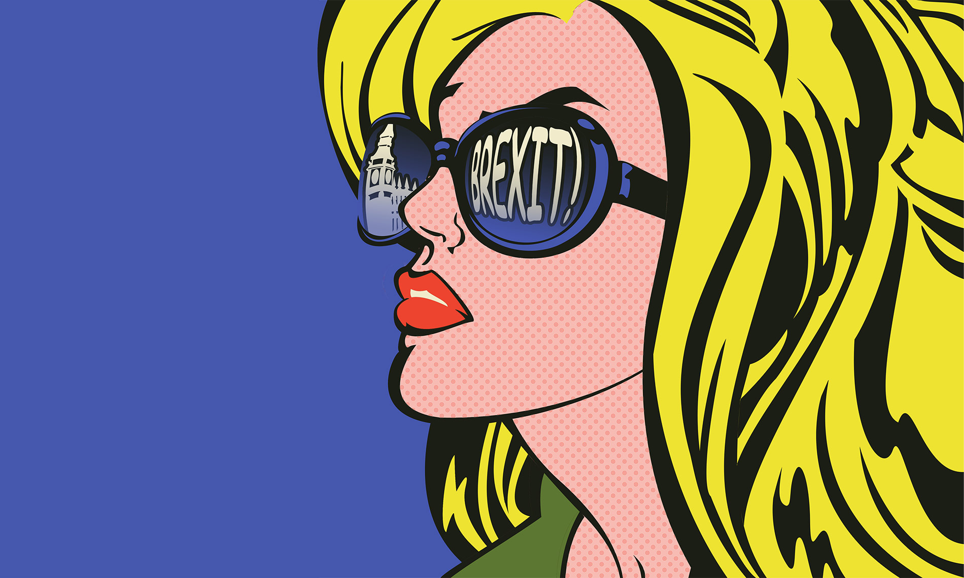 pop art woman with the word Brexit reflected in her sunglasses lens